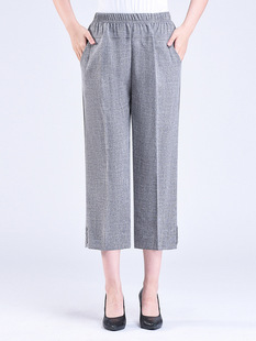 Summer Thin Middle-aged and Elderly Women's Pants Mother's Linen Cropped Pants Cotton and Linen plus size Loose Short Casual Pants