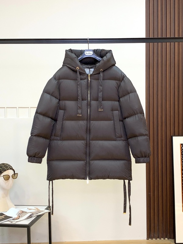 max家尼龙面料中长款细带连帽加厚羽绒服女士冬季保温高端外贸款|undefined
