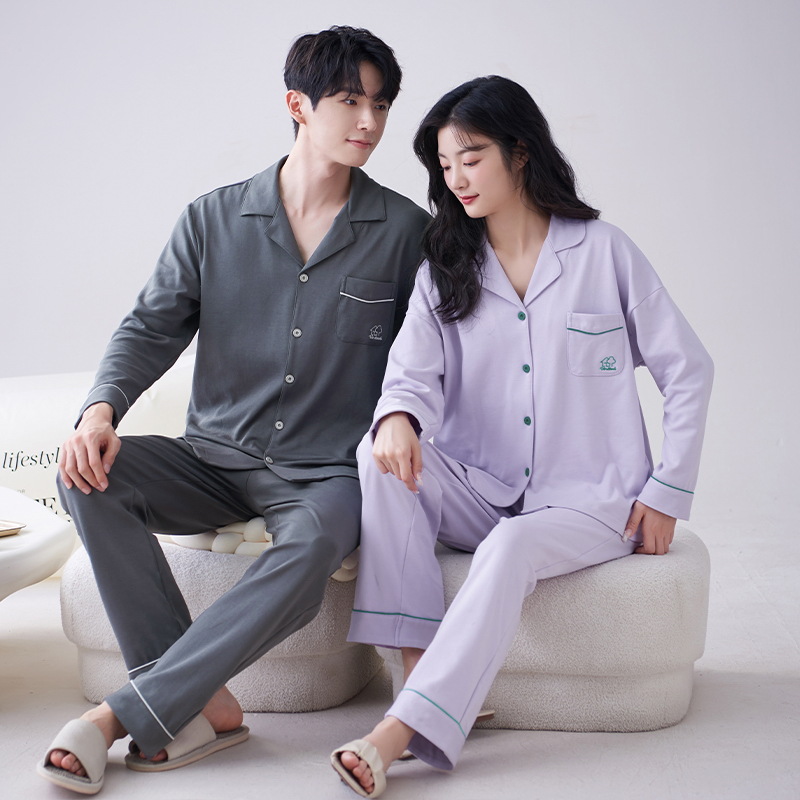 Pajamas de pareja primavera y otoño 2024 nuevo algodón de manga larga para mujeres lindas dibujos animados para hombres se pueden usar con un conjunto de ropa de casa
