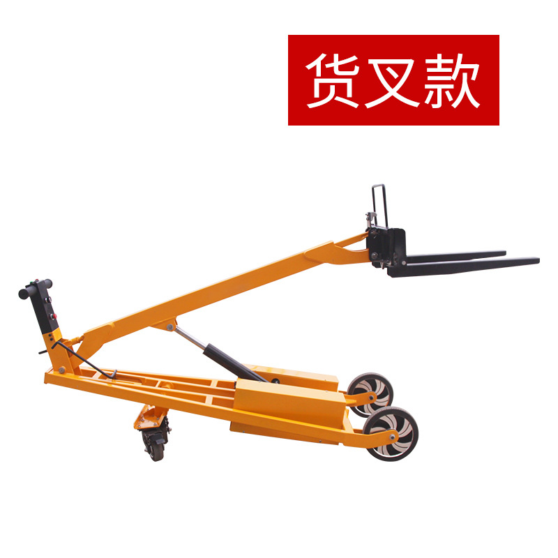 Vehículo elevadora hidráulico móvil plegable de carga y descarga tipo empuje manual de camión de barril de aceite multifuncional de brazo de elevación ligero de transporte eléctrico
