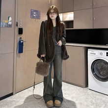 盈盈&南岛风大码2023新款冬美拉德宽松胖MM拼接毛毛外套遮肉显瘦