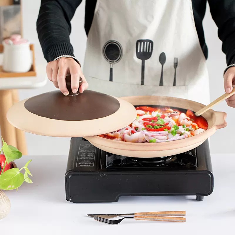 无釉浅式砂锅平底锅大号土陶煎锅煎蛋煎饼牛排明火干烧电陶炉商用