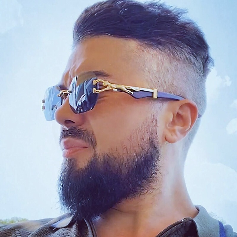 New European and American Brand Leopard Head Sunglasses, Personalized Frameless Cut-Edge Sunglasses, Modern Trendy Glasses for Men and Women New European and American Brand Leopard Head Sunglasses, Personalized Frameless Cut-Edge Sunglasses, Modern Trendy Glasses for Men and Women
