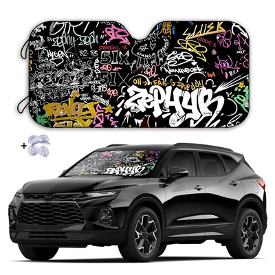 Sun shade Heat-Insulating Sunshade Car Universal - 130cm70cm-black-graffiti