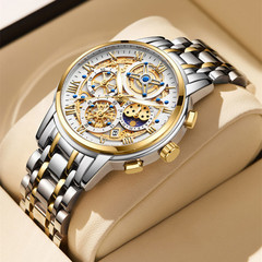 石英手錶男士大錶盤防水 時尚鏤空新款成人鋼帶腕錶 跨境一件代發