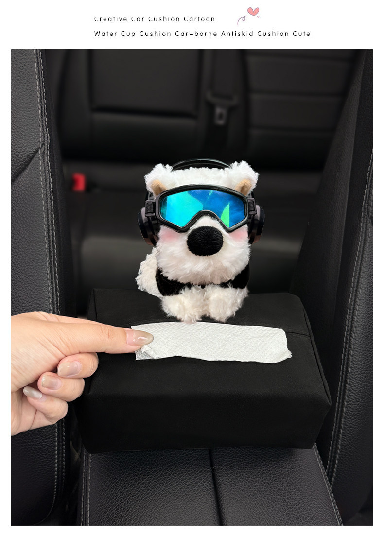 2026 New Cute West Highland Car Tissue Box, Armrest Box Tissue Holder, Seat-mounted Car Tissue Bag
