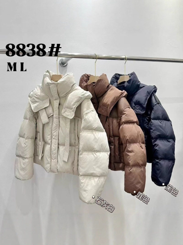 高奢90白鸭绒长短款羽绒服女2025新款加厚拼接PU设计感飘带面包服|undefined