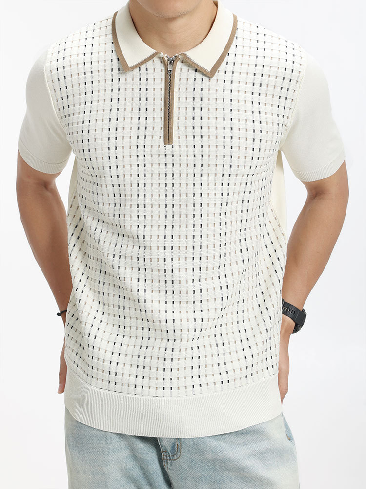Europa y Estados Unidos transfronterizos hombres de alto nivel de hielo de seda de punto polo camiseta de negocios de moda casual con cuello camiseta de polo para hombres