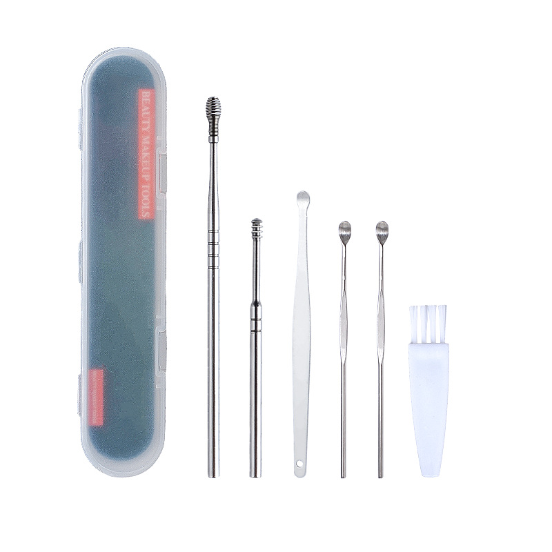 Juego de limpiadores de oídos portátiles en existencia, juego de 6 piezas, limpiadores de oídos con resorte en espiral para el hogar, herramientas para limpiar los oídos.