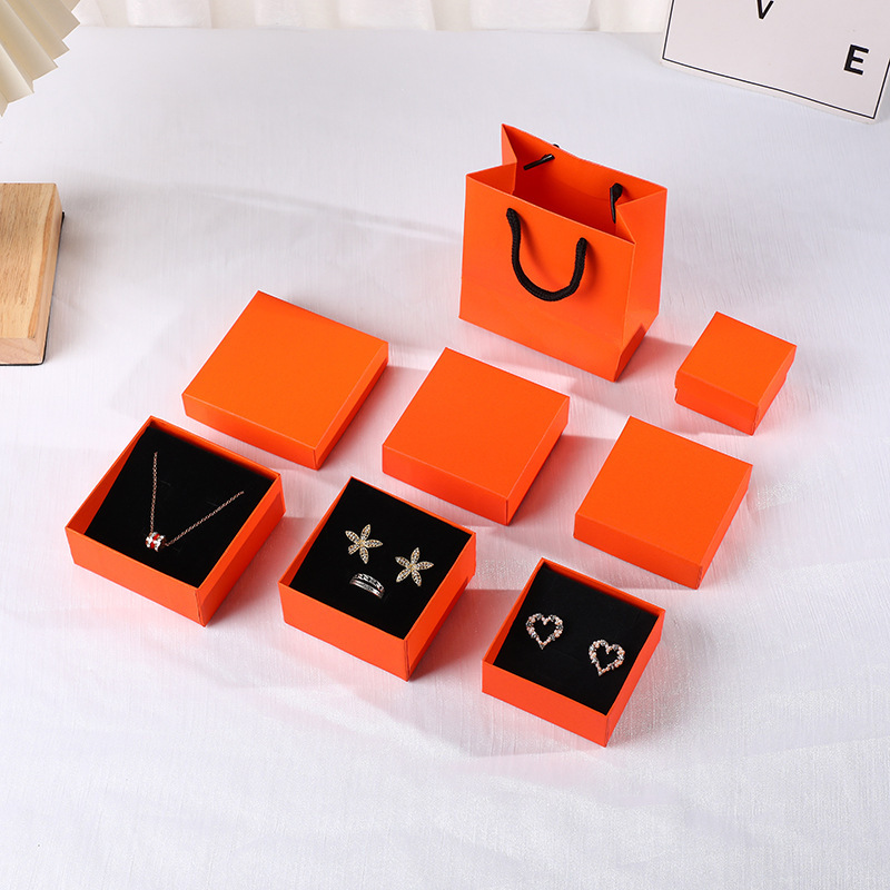 Naranja caja de joyería caja de almacenamiento anillo pulsera pendientes joyería caja de regalo