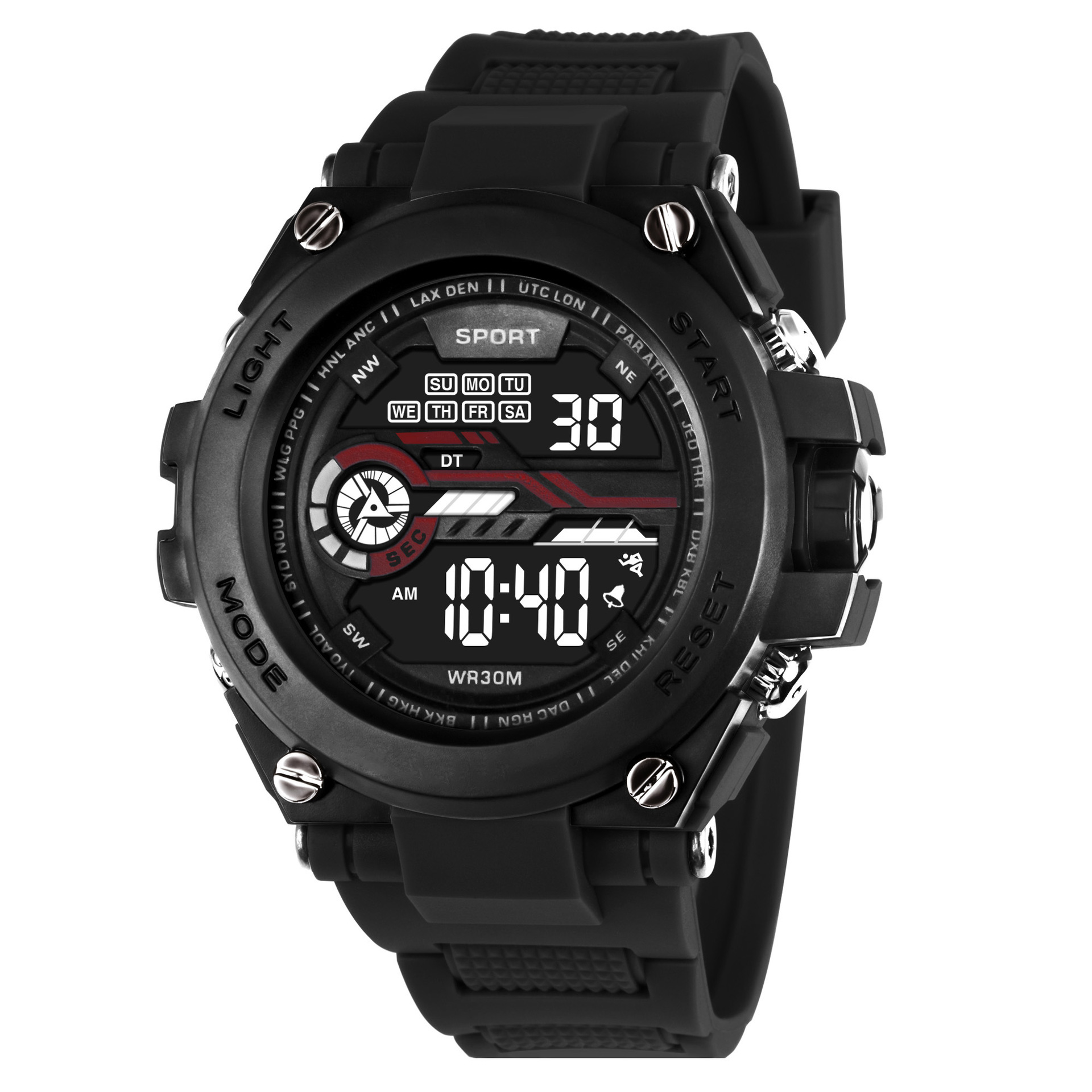 Cross-border dedicado hombres electrochapados reloj electrónico de moda multi-función de alarma luminosa deportes reloj electrónico