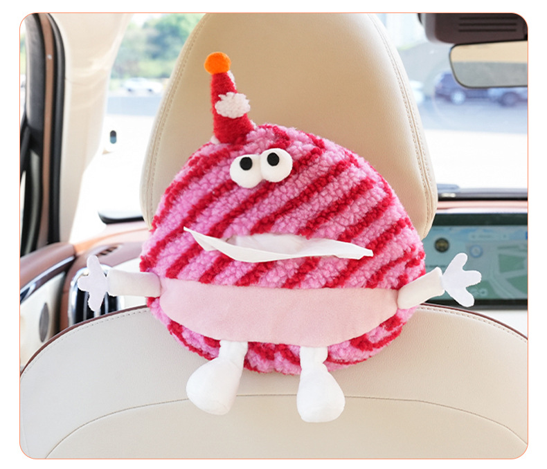 Little Monster Car Tissue Box Cute Plush Car Seat Back Tissue Box High-End Cartoon Car Tissue Hanging Bag