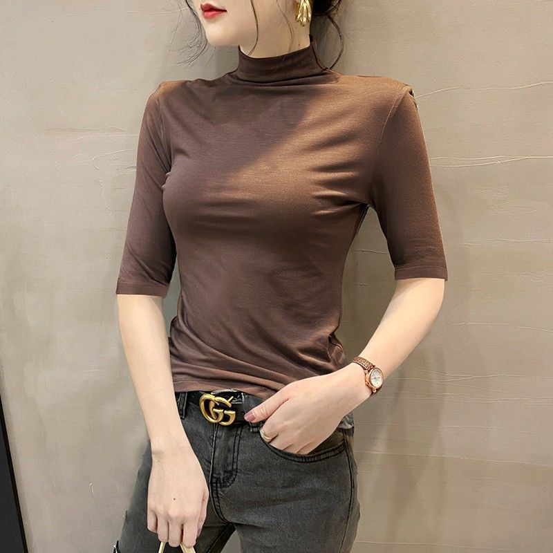 브라운[하프터틀칼라,중소매]모달