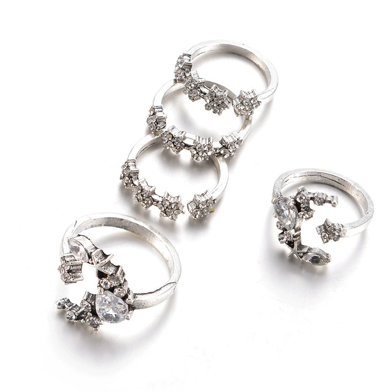 Retro set, ring with crystal, European style, boho style