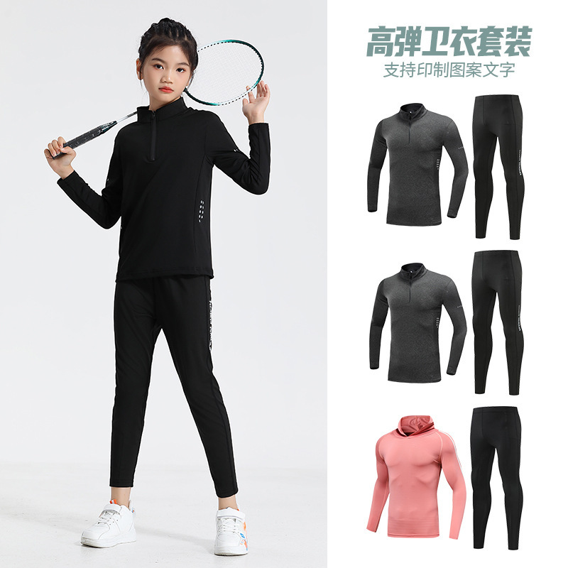 Demi-season children's sports travel quick dry sports suit for leisure with hood for gym, for running 2