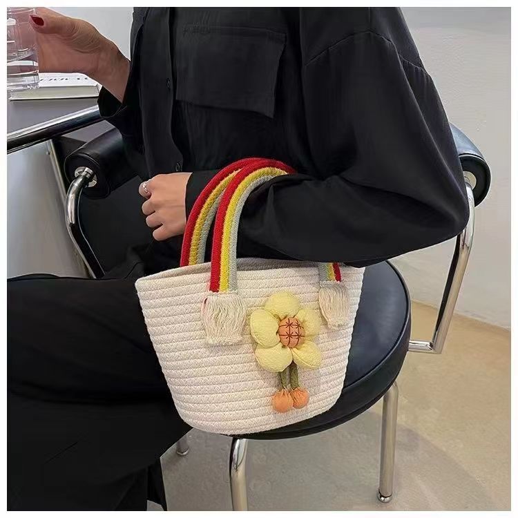 Petit sac à main tissé en corde de coton arc-en-ciel, cadeau de mariage, sac pour femmes, polyvalent, sac à main de Style occidental_voghion.com