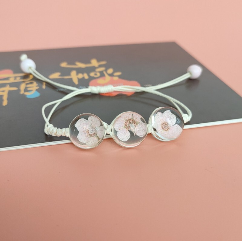 New Three Glass Beads Cherry Blossom Bracelet Female Student Girlfriend Gift Hand-woven Eternal Flower Jewelry