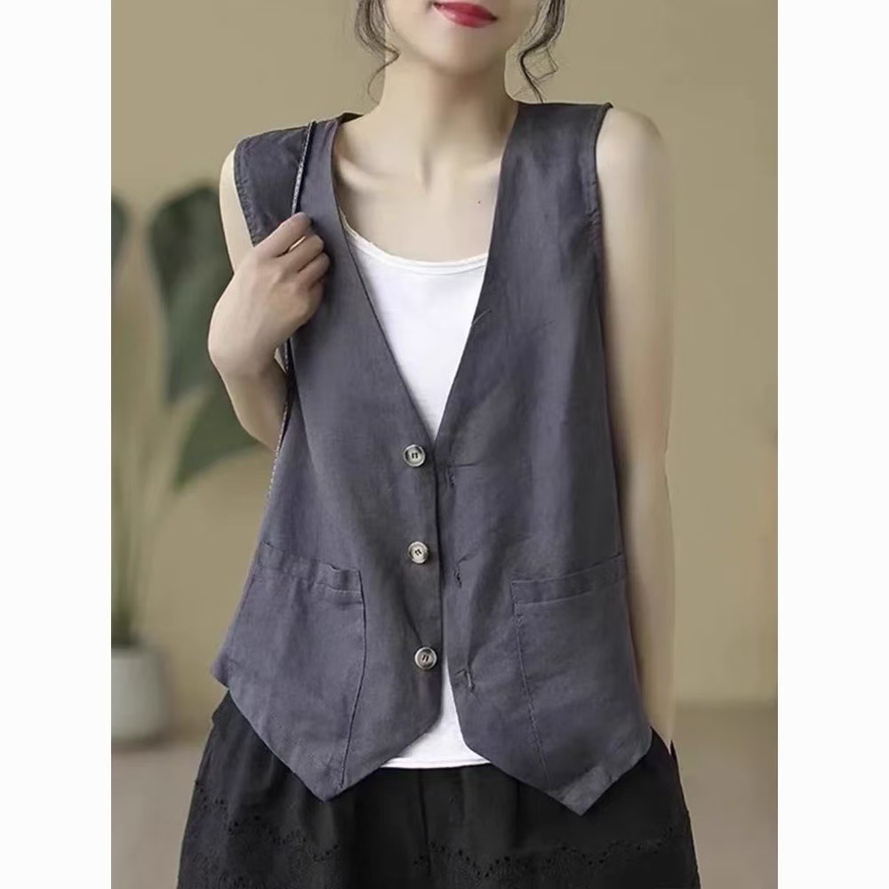 2025 Versatile Casual Women's Thin Vest Women's New Summer Top Outer Wear Casual Western Style Short Vest