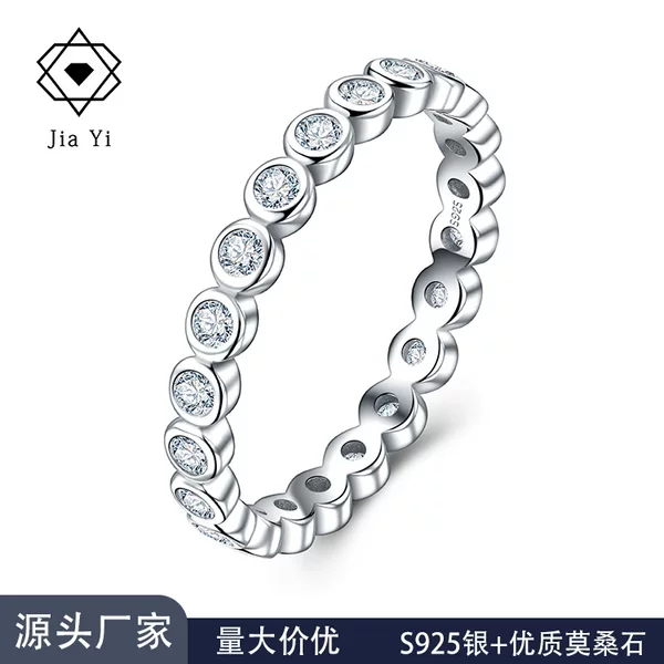 S925 Silver Moissanite Eternity Ring, Fashionable Korean Style, Cross-Border Hot-Selling, Luxurious, Simple and Stylish Jewelry