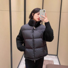 跨境M家高品质24新款女士拼接毛线羽绒服外套保暖显瘦高领白鸭绒