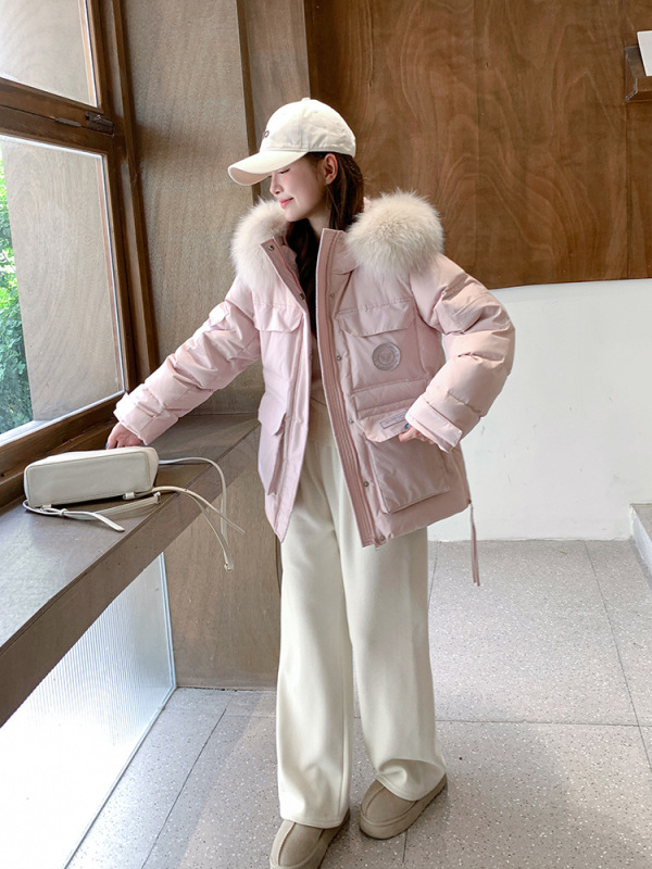 2025超大真毛领连帽工装派克服羽绒服女冬季加厚中长款外套高级感|undefined