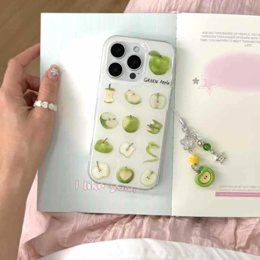 Verano fresco y diverso verde manzana apta iphone16ProMax colgante 14 Apple 15 funda para teléfono móvil 13 mujer 16