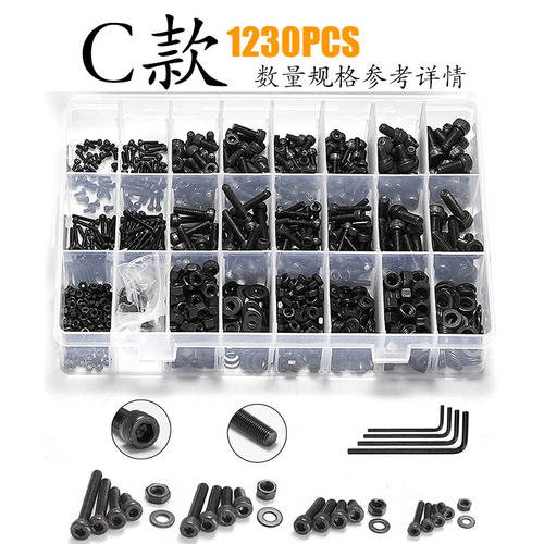 Cross-border screw kit with 890pcs/1290pcs 304 stainless steel round head hex screw set