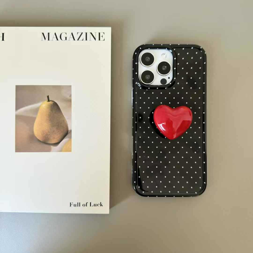 El soporte de amor de lunares ins es adecuado para la carcasa del teléfono móvil Apple 15/16pro 15promax creativo 13/14 simple femenino