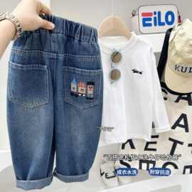 儿童牛仔裤2026春季新款童装男童牛仔裤中大童宝宝卡通休闲裤潮