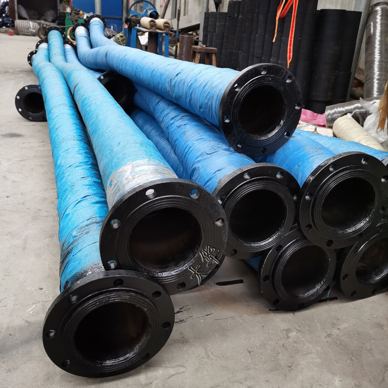 6寸黑色橡胶输吸水胶管 内置钢丝 两端法兰