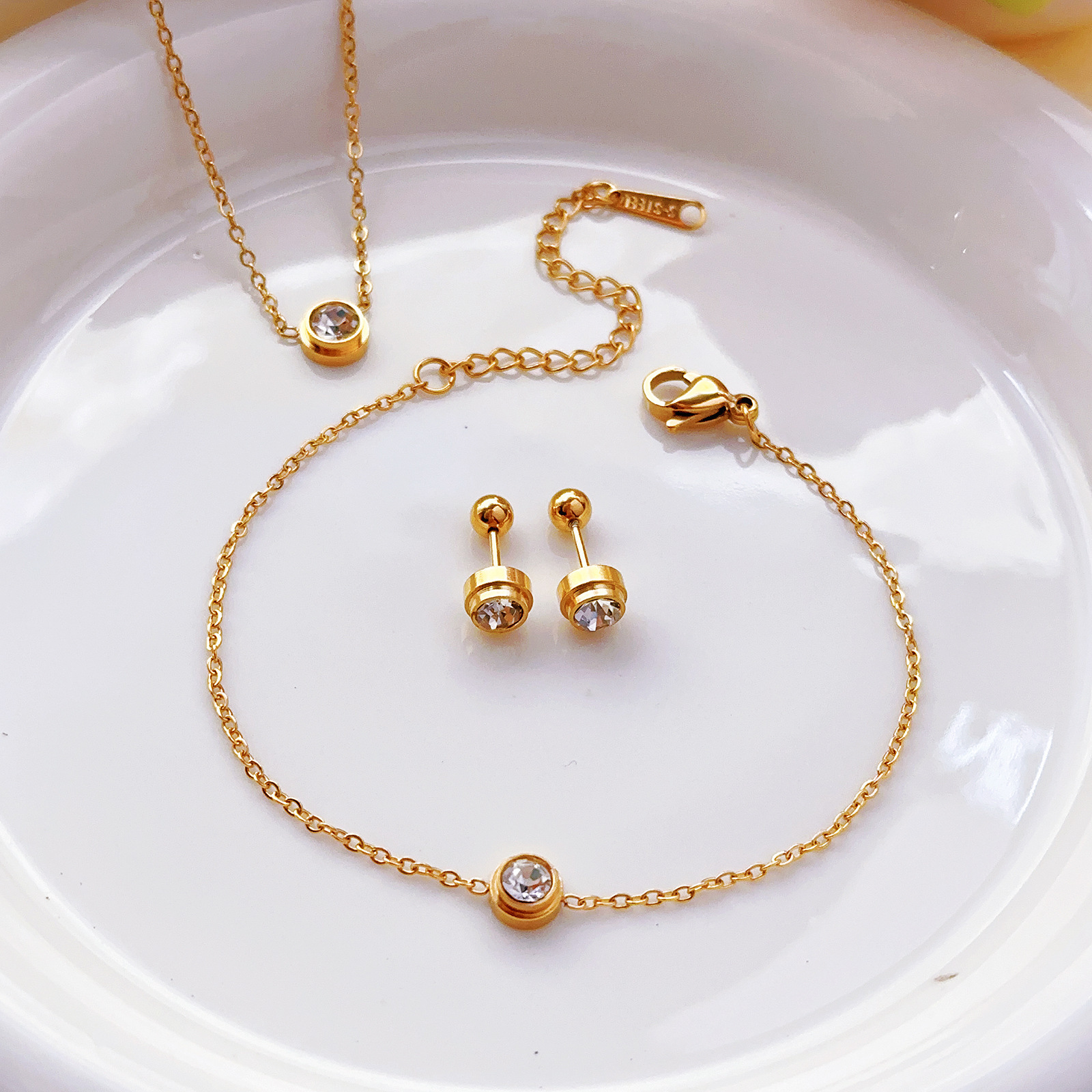 Necklace for Women, Internet Celebrity, Zircon, Niche New Design, Elegant Set, Titanium Steel Necklace, Light Luxury Fashion Earrings