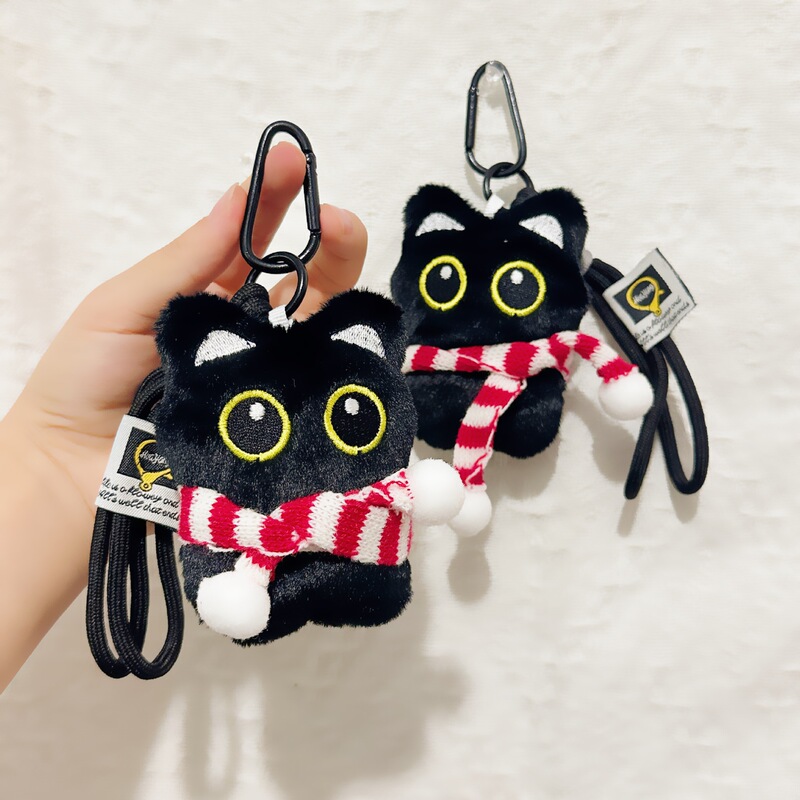 新款黑猫玩偶毛绒公仔挂件可爱猫咪包包挂饰情侣礼物ins学钥匙扣|undefined