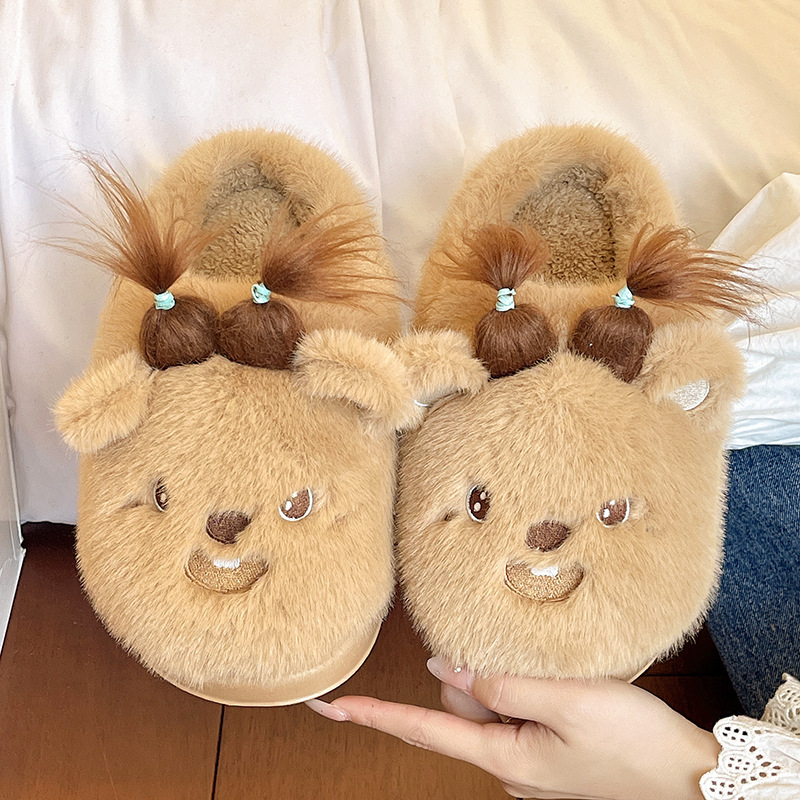 奇丹鞋厂卡通棉拖鞋女秋冬季居家室内保暖外穿防滑可爱毛毛拖鞋女|undefined