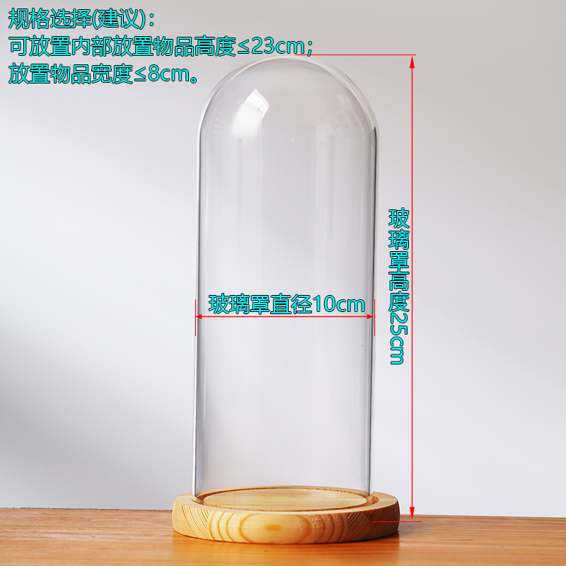 Cubierta cilíndrica de vidrio transparente sin lámpara de madera de estilo inmortal cubierta de polvo de flores hecha a mano decoración creativa de escritorio de bloques