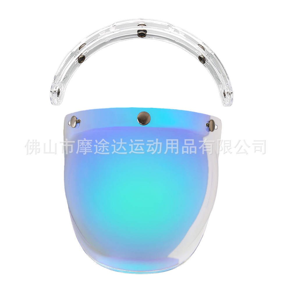 Retro Motorcycle Helmet Lens with Curved Surface, Three-Button Bubble Mirror, Multi-Color Windproof and Uv Protection Shield