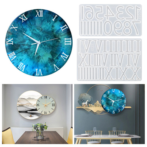 DIY mirror crystal glue clock digital glue mold Roman Arabian creative pendant decoration mold