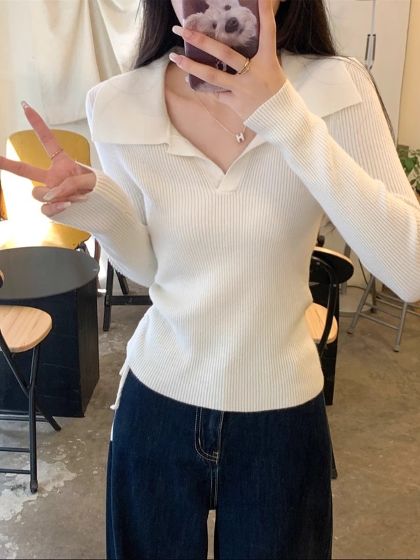 polo领设计感长袖小衫2025新款春秋季内搭毛衣针织打底衫女装上衣|undefined