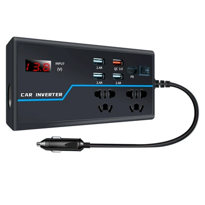 Charging Multi-Function Car Inverter – Mobil şarj cihazları - black-national-standard-7-port-expansion-with-voltage-display