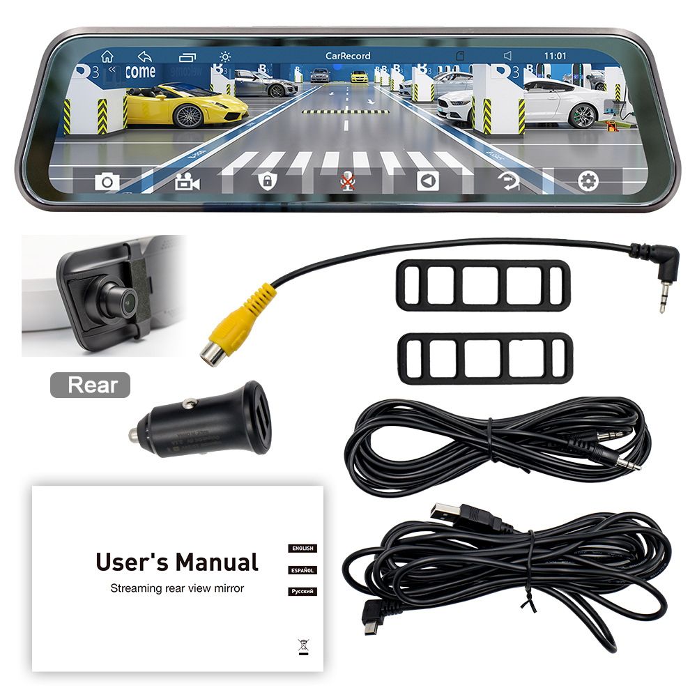 Transfronterizo 9.36 pulgadas carplay inalámbrico grabadora de conducción HD gran pantalla de transmisión de imágenes de marcha atrás espejo retrovisor