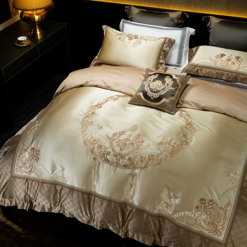 180-count simple, high-luxury, high-precision Egyptian cotton embroidery four-piece bed cover multi-piece bedding set