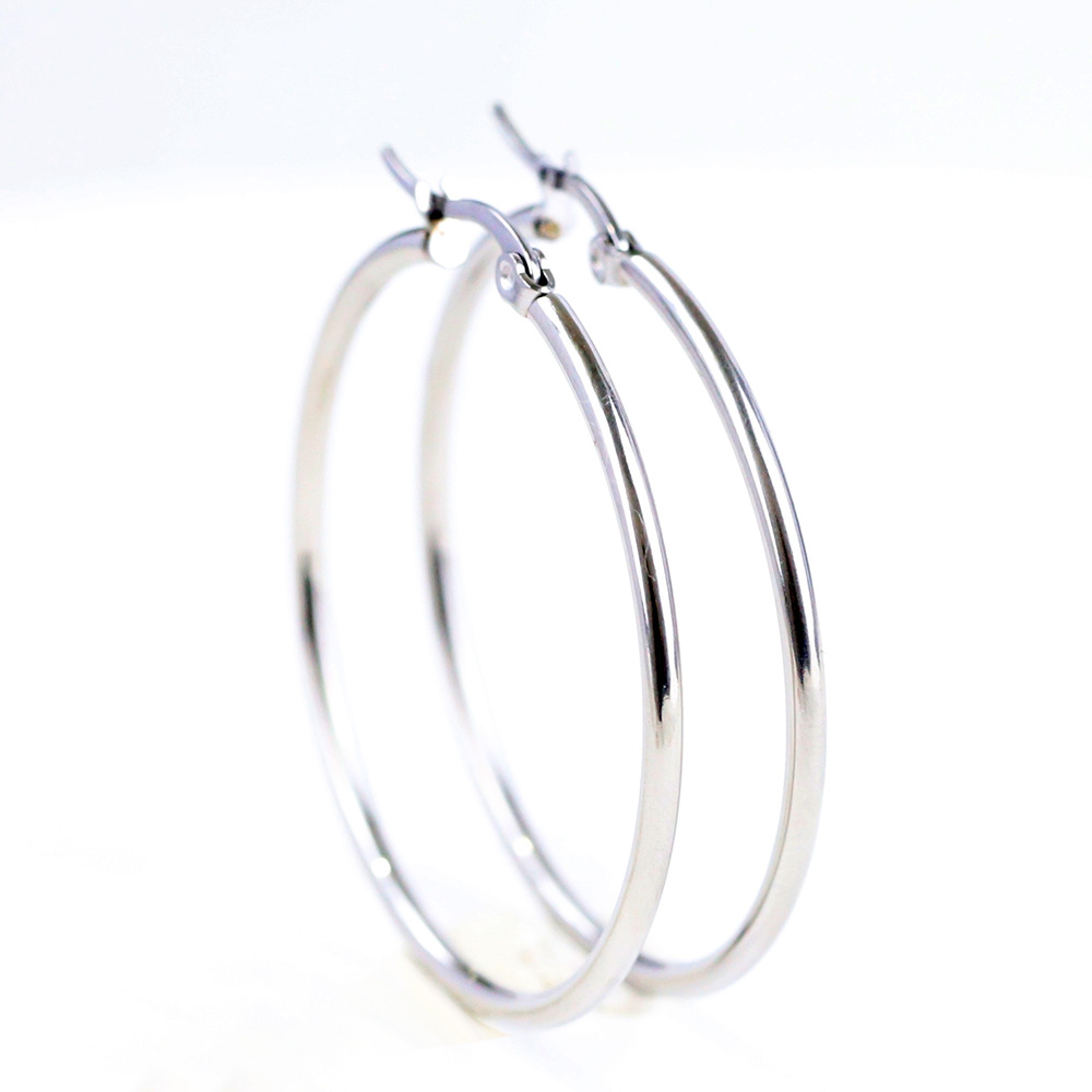 Style Simple Rond Acier Au Titane Placage Des Boucles D'oreilles 1 Paire display picture 4