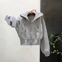 灰色修身短款卫衣外套女收腰上衣小个子季韩系穿搭早春韩系外套