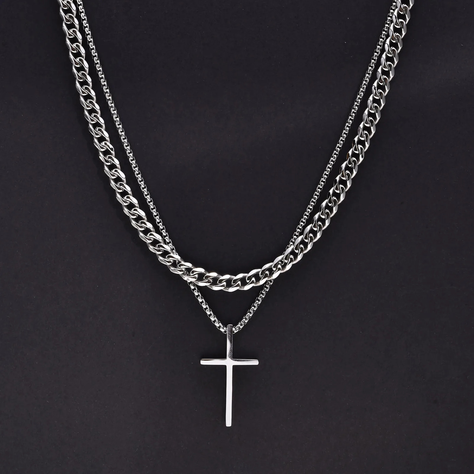 vnox-dropshipping-mens-cross-necklaces-stainless-steel-layered-plain-cross-pendant-rope-box-chain-necklaceprayer-jesus-collar