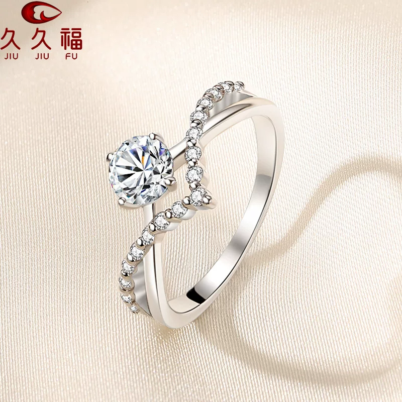 Fashionable ring with stone, wedding ring, silver 925 sample, Korean style
