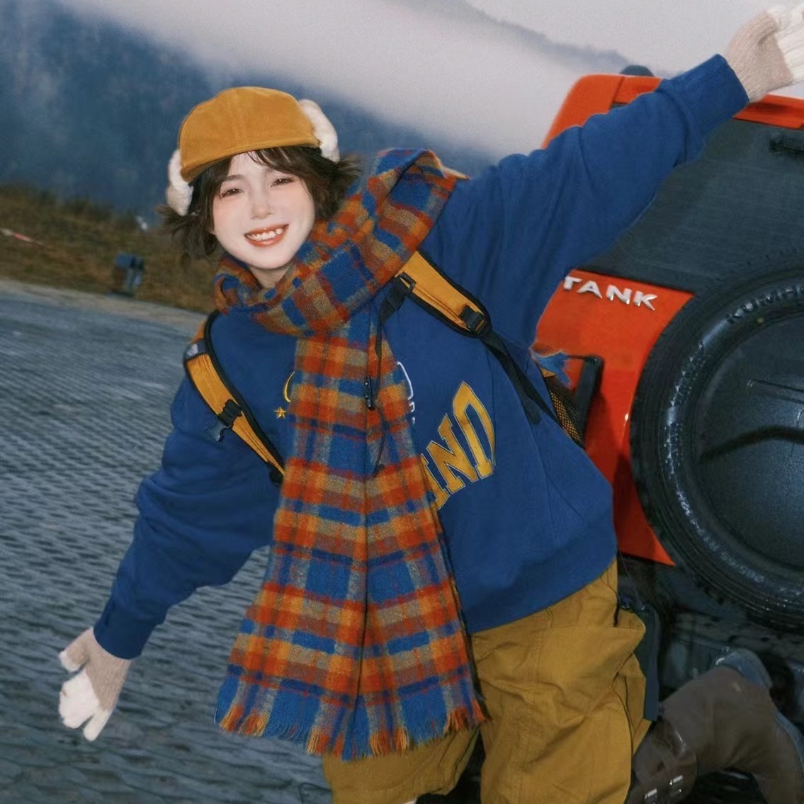 油画般~复古格子ins围巾英伦经典秋冬季韩版女百搭学生仿披肩高级