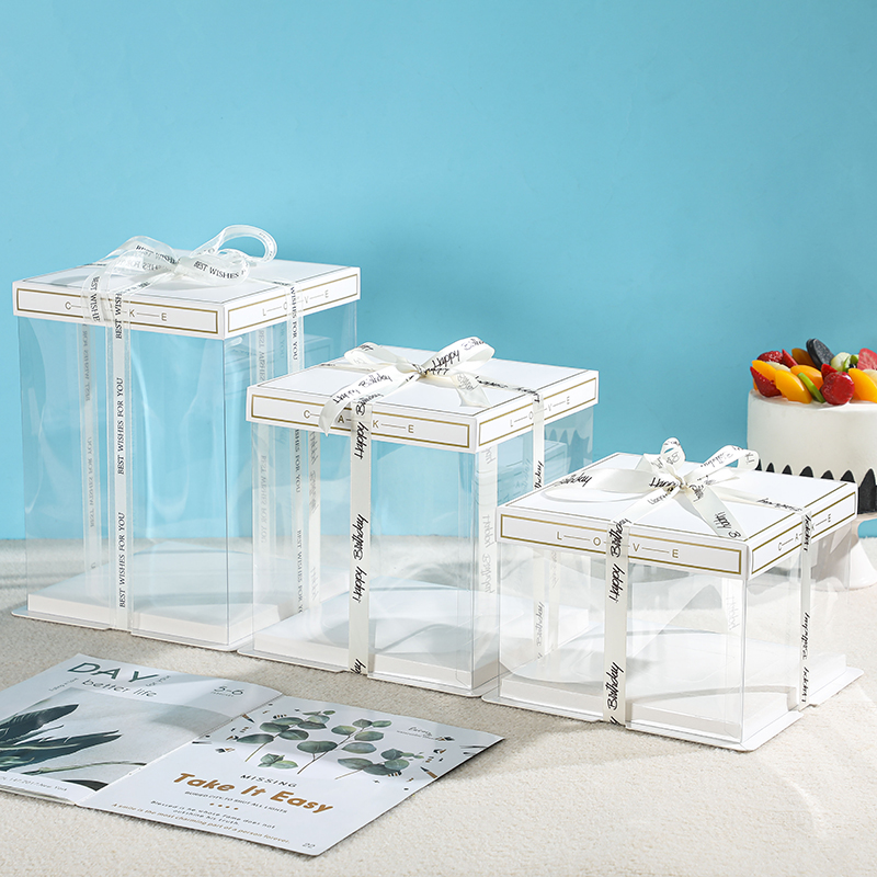 Caja de pastel de cumpleaños caja de embalaje transparente 4 6 8 10 12 pulgadas doble altura red caja de embalaje transparente