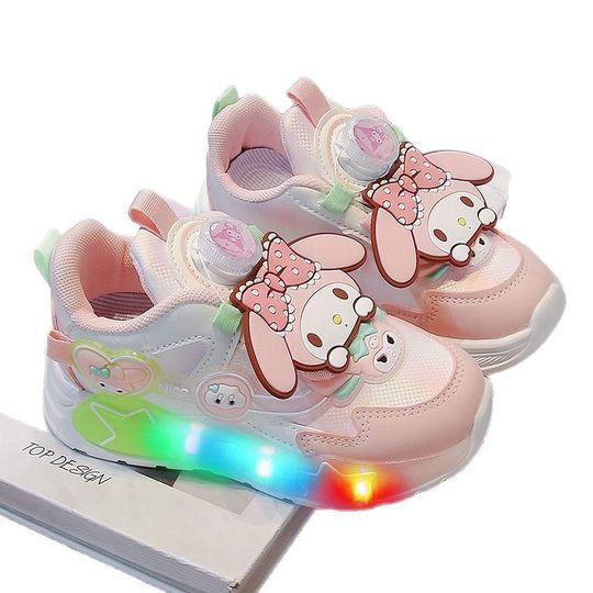 Girls' Kuromi Light Shoes Thick Sole Leather 2025 Spring New Button Shoes Non-slip Casual Shoes Running Shoes Trendy