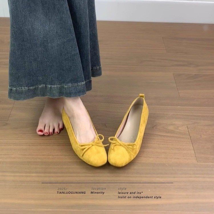 Aumentar la altura interior francesa zapatos de abertura superficial para mujeres 2026 nuevos zapatos vintage de caimón primavera y otoño de hadas estilo ballet zapatos de frijoles