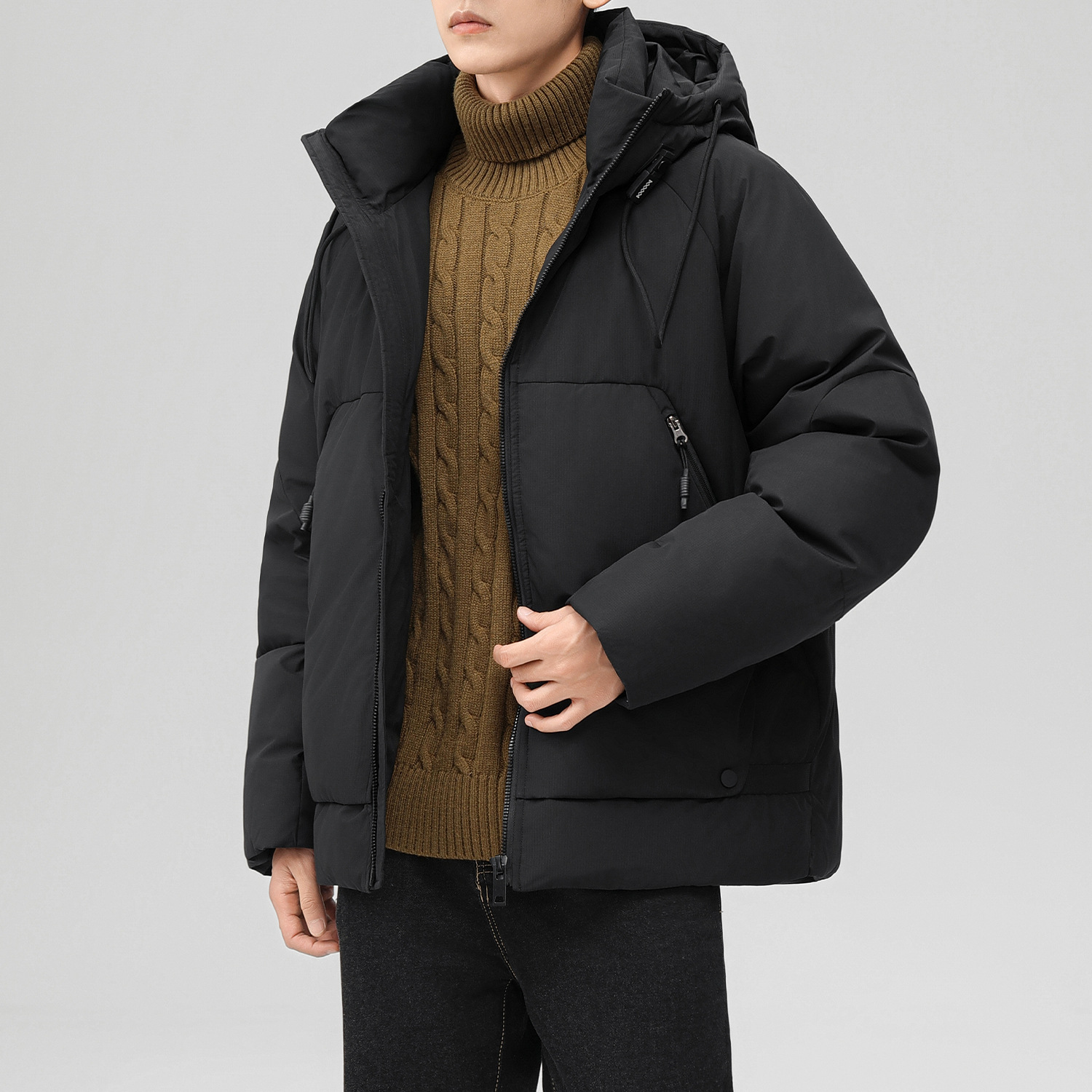 Black down Jacket for Men 2026 Winter New Short Style Casual Hooded Fashion Casual Versatile Warm Jacket for Men