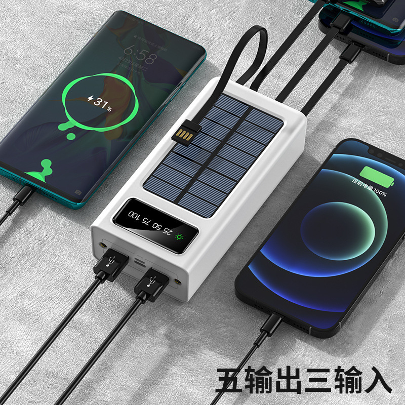 新款跨境太阳能充电宝30000毫安 超薄数显快充移动电源共享自带线|ms